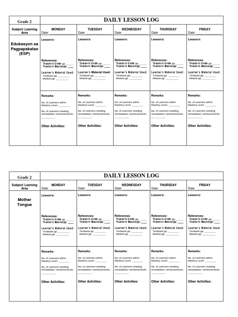 Grade 2 Weekly Lesson Plan | PDF | Lesson | Sharing