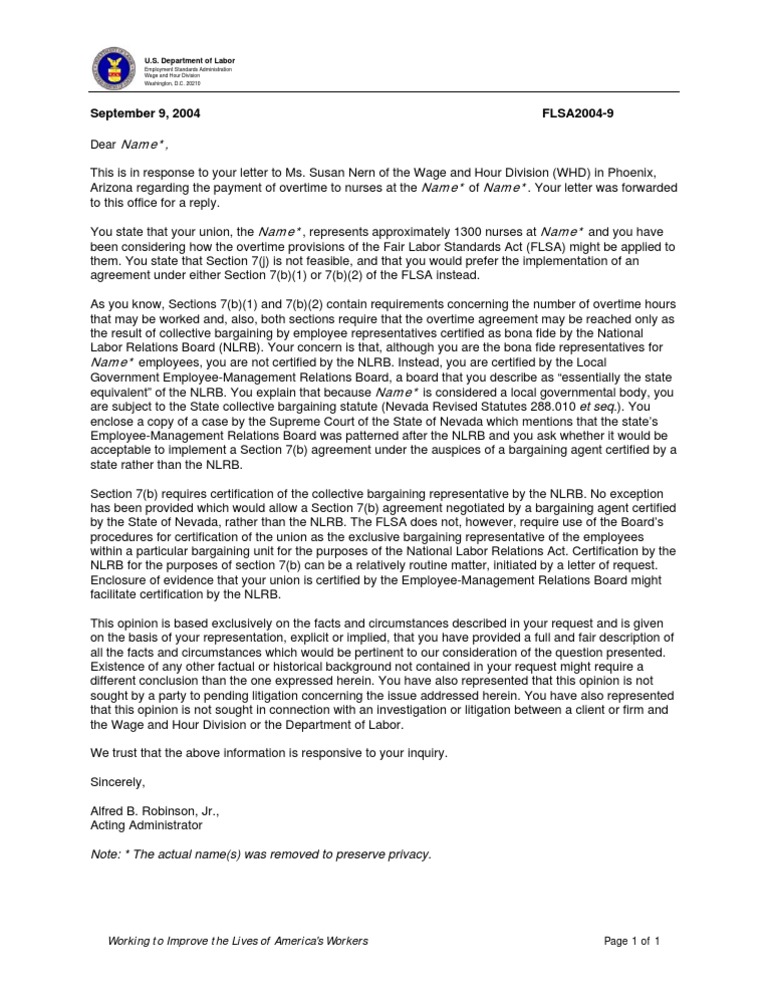 FLSA Overtime Guidance for Nurses | PDF | Overtime | National Labor ...