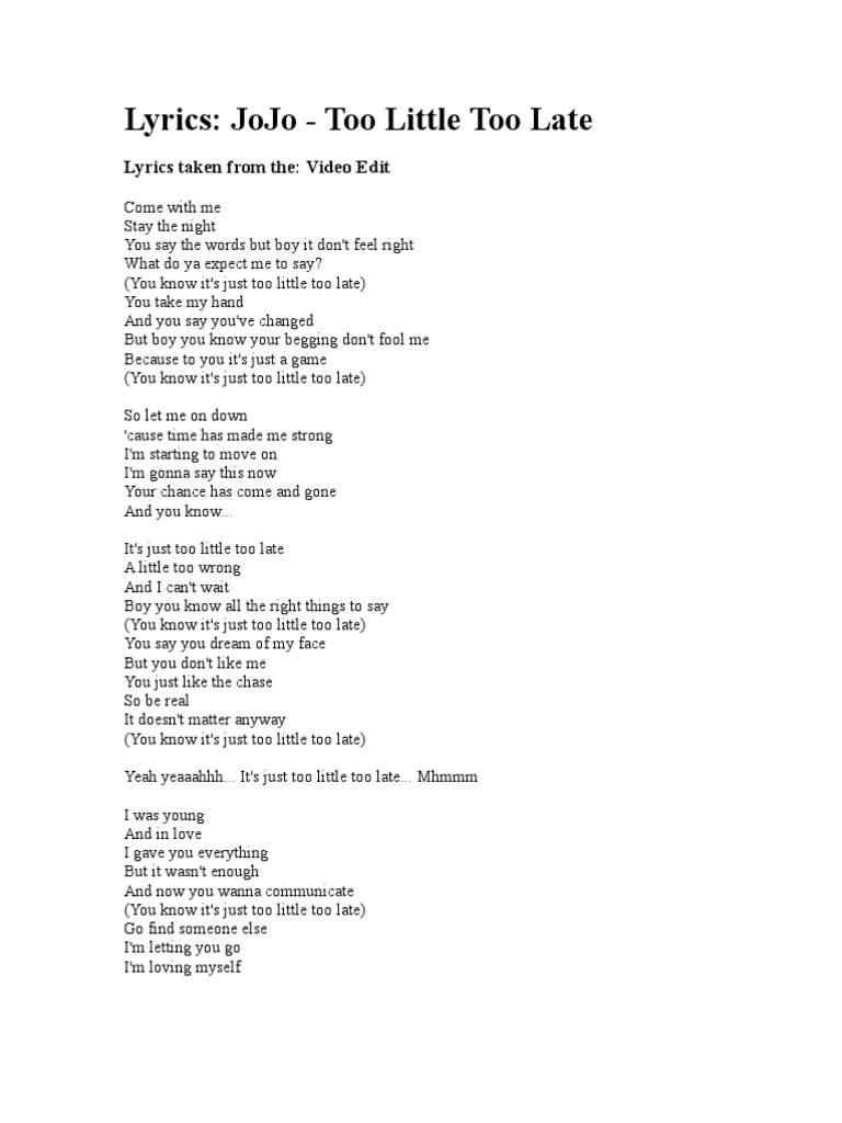 Jojo Lyrics PDF