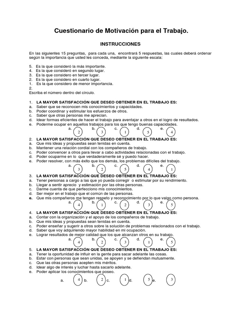 Cuestionario de Motivación Laboral | PDF | Motivación | Motivacional