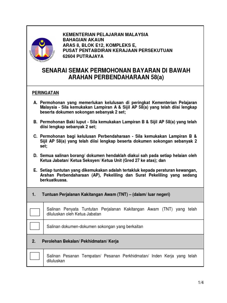 Senarai Semak Ap 58 A 2012 Pdf