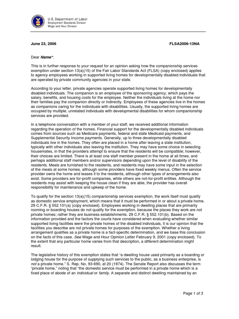 Department of Labor: 2006 06 23 13NA FLSA | PDF | Employment | Social ...