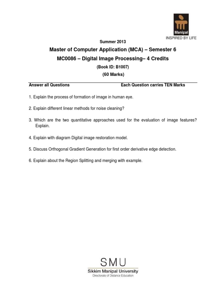 Digital Image Processing Exam Guide | PDF | Computers