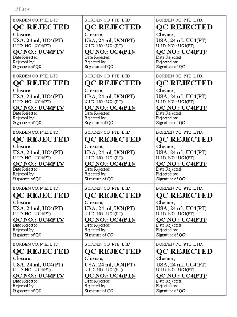 15 QC Rejected Closures Report | PDF