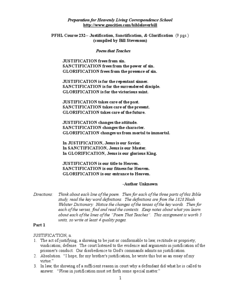 1 Pfhl 232 Justification Sanctification Glorification Pdf