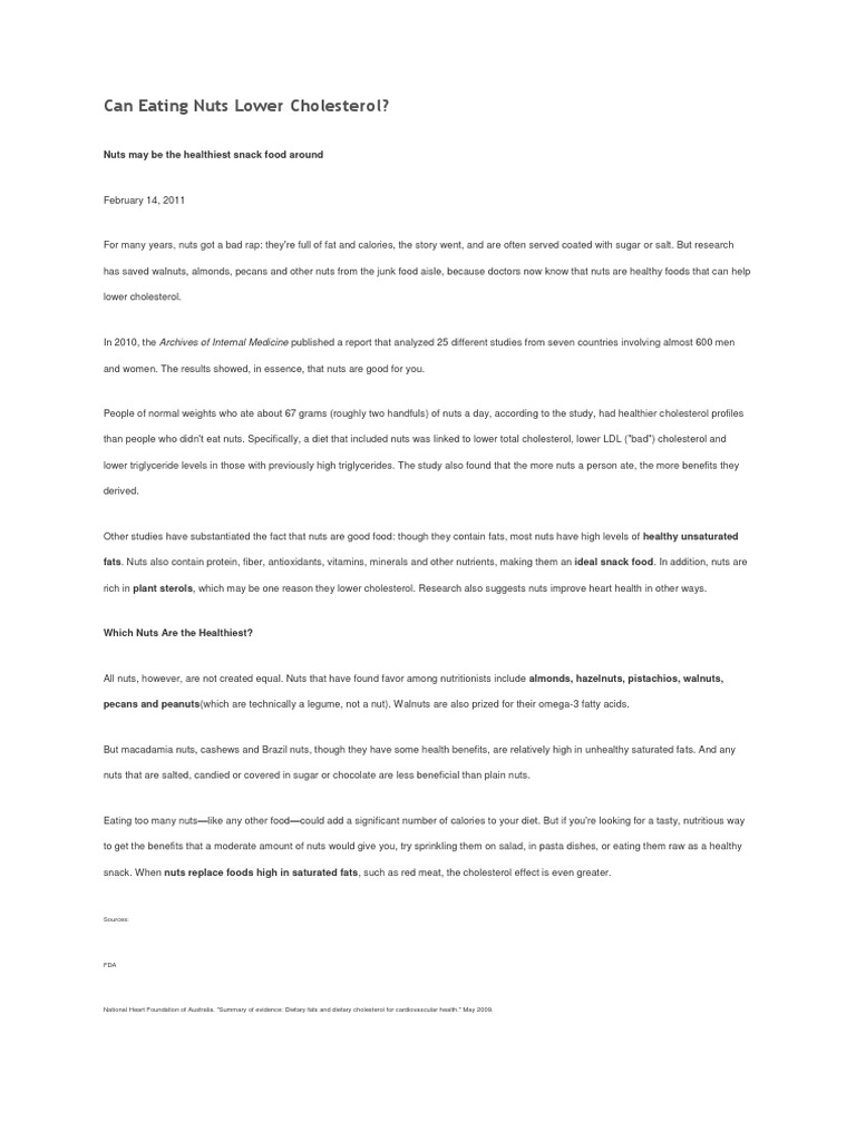 Can Eating Nuts Lower Cholesterol? Sources PDF Nut (Fruit