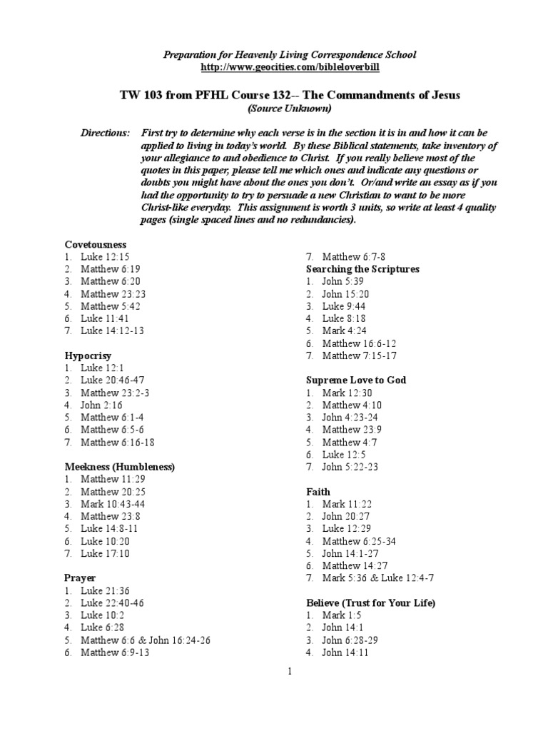 Tw 103 From Pfhl Course 132 The Commandments Of Jesus