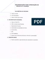 SUMÁRIO DE DOCUMENTAÇÃO PARA APROVAÇÃO DE PROJETO E LICENÇA