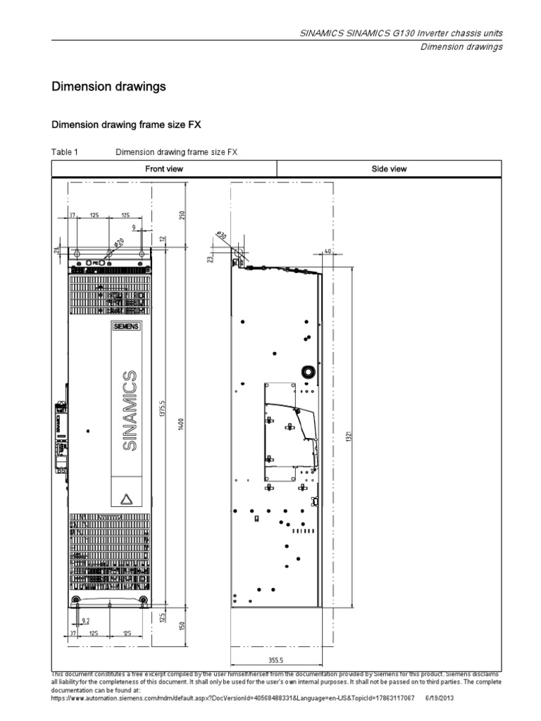 SINAMICS G130 Dimension Drawings | PDF