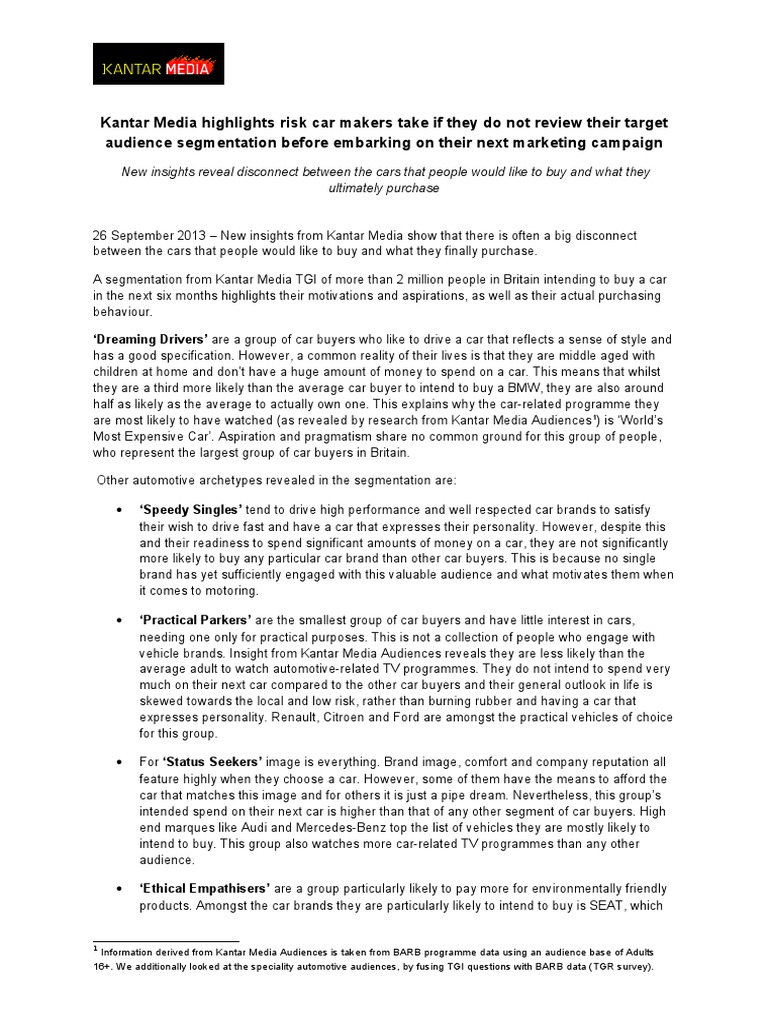 Kantar Media's Car Buyer Segmentation Insights | PDF | Market ...