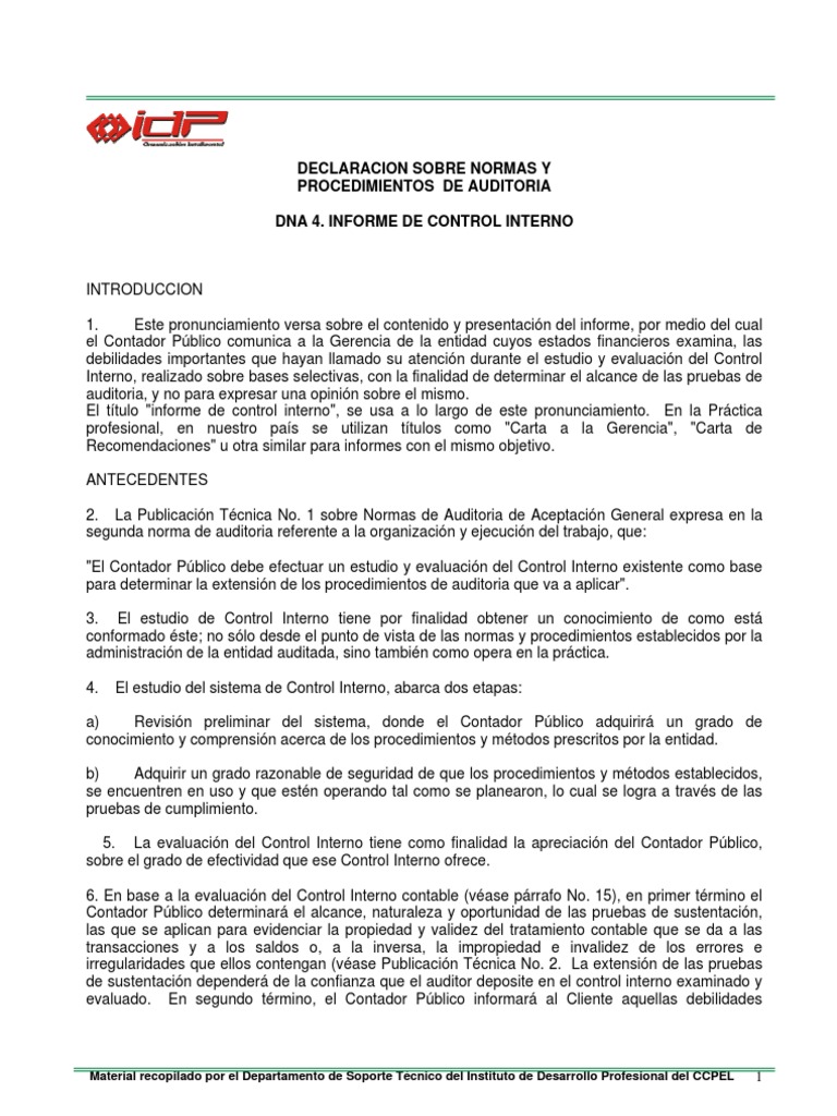 Informe de Control Interno Contable | PDF | Contador | Contabilidad