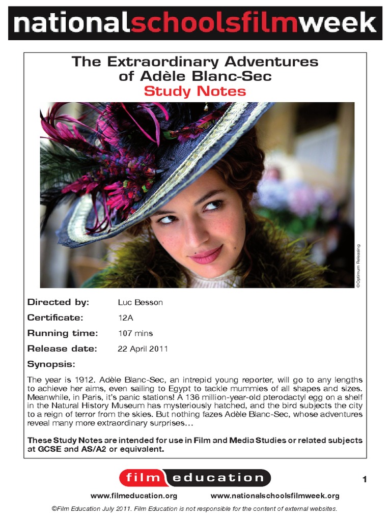 Les Extraordinaires Aventures D Adele Blanc Sec LES AVENTURES EXTRAORDINAIRES D'ADÈLE BLANC-SEC - Study guide by Sarah