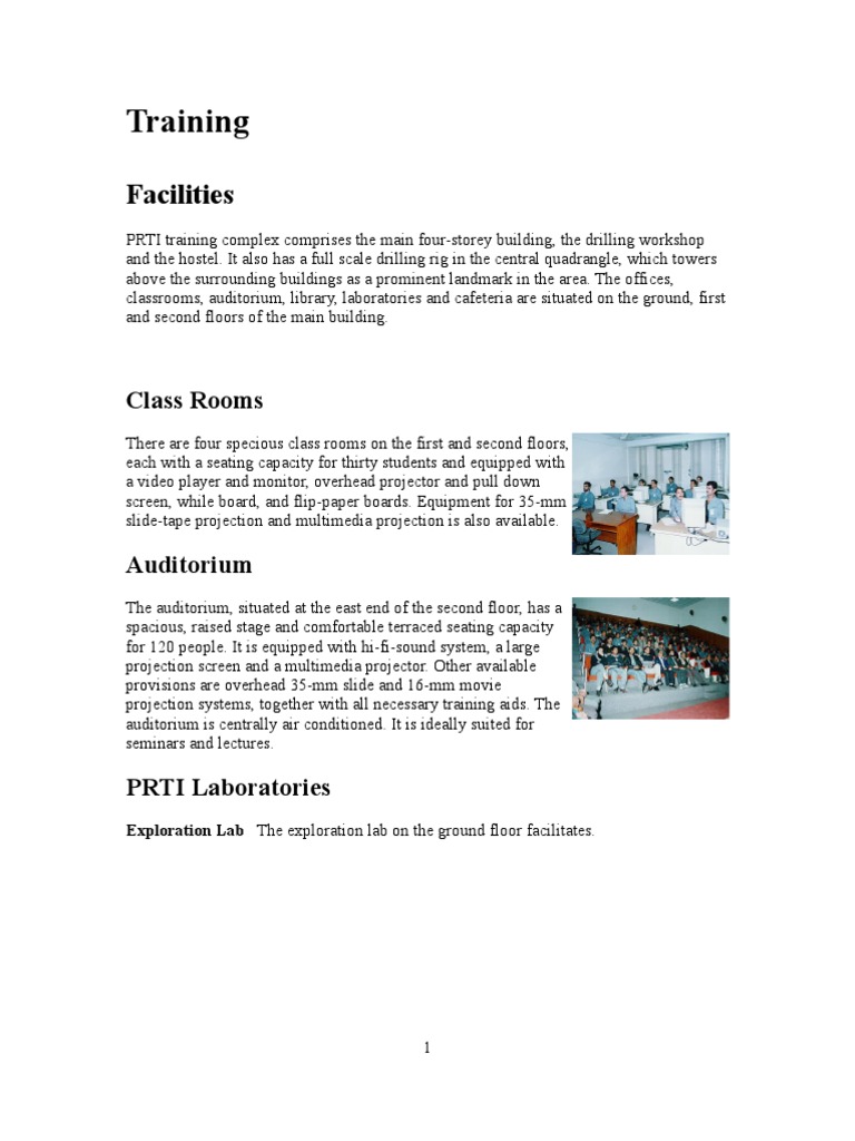 Comprehensive PRTI Training Facilities | PDF | Laboratories | Engineering