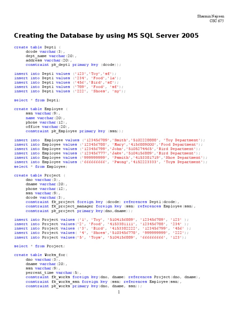 Database Creation with MS SQL Server | PDF | Data | Sql