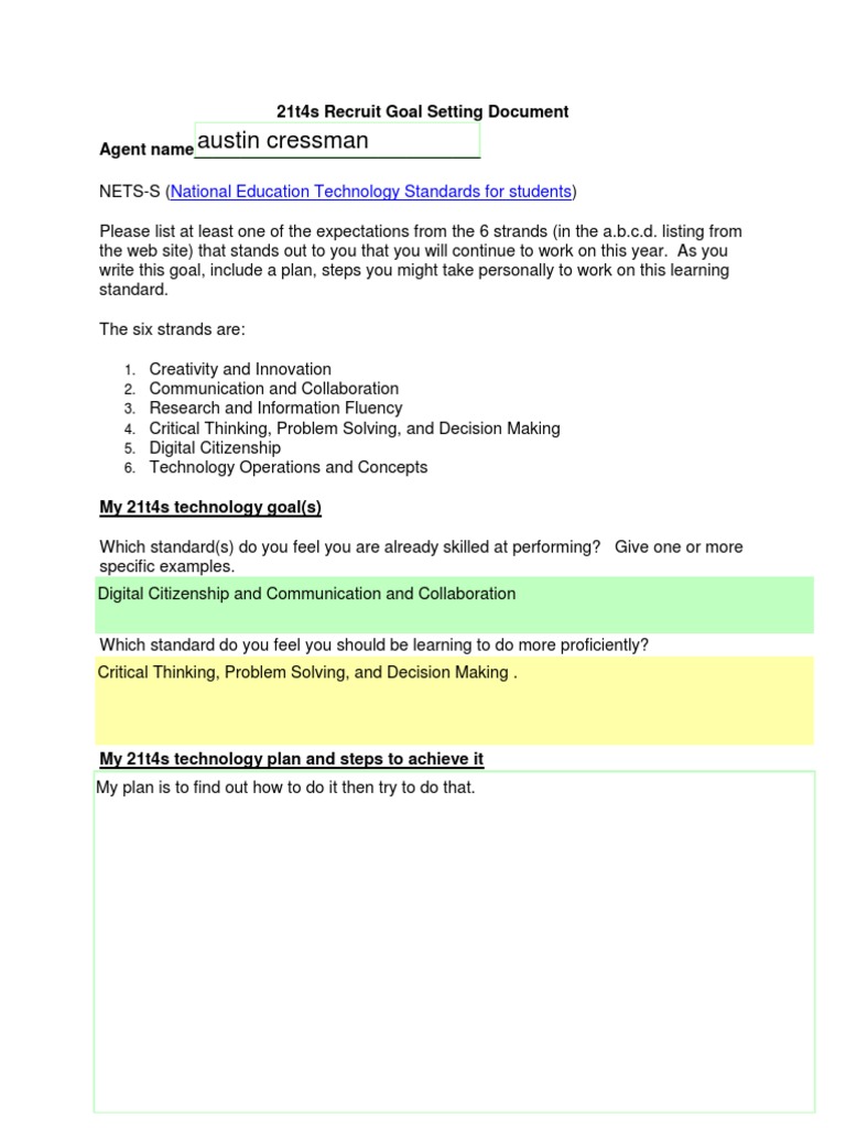 21t4s Technology Goal Setting Guide | PDF