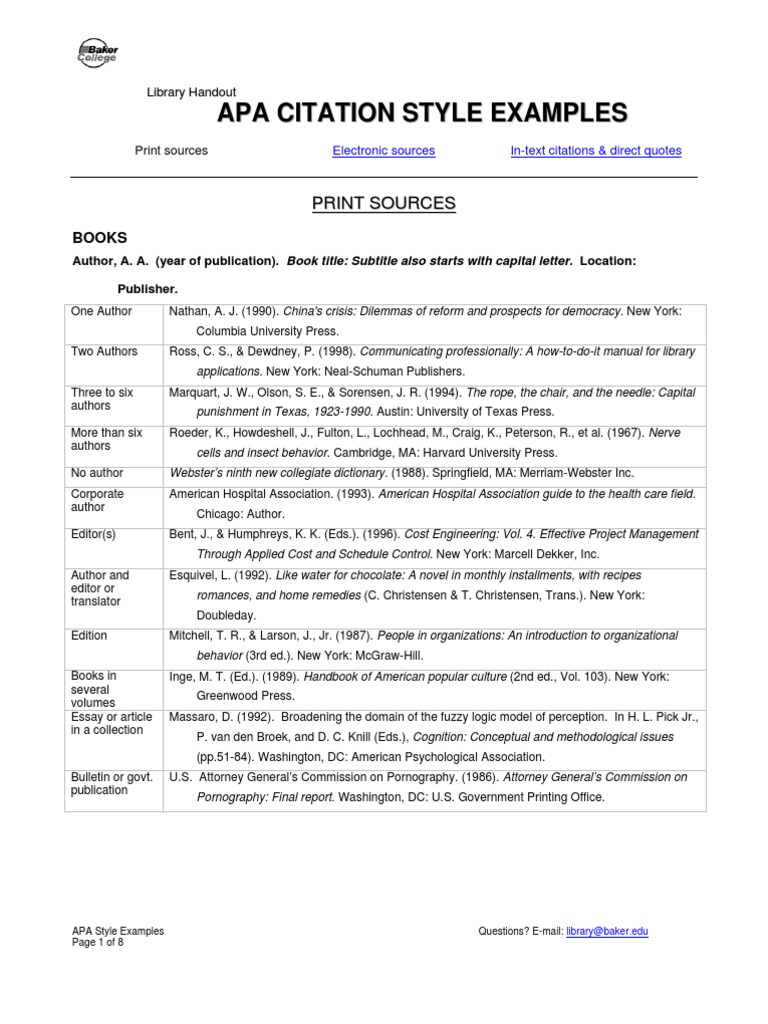 APA CITATION STYLE EXAMPLES American Psychological