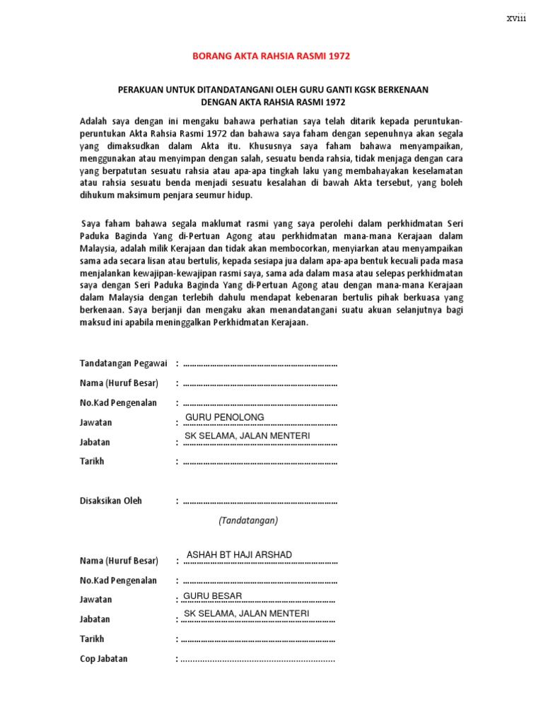 Akua Sumpah Akta Rahsia Rasmi 1972 | PDF