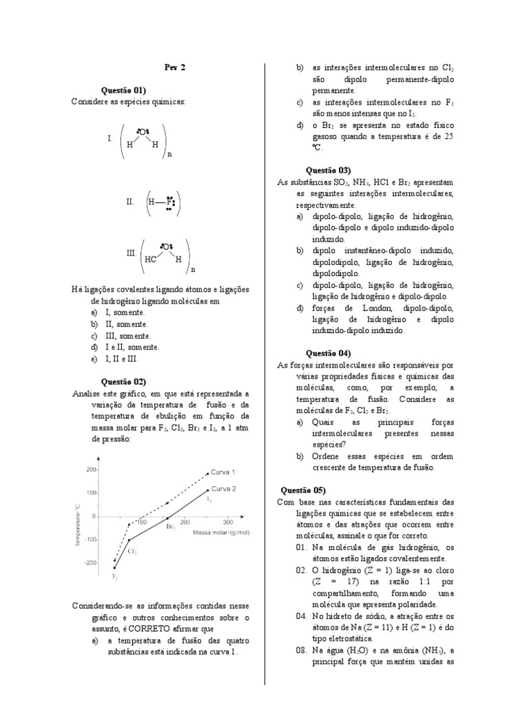 lista exercícios - interações intermoleculares | PDF | Força ...