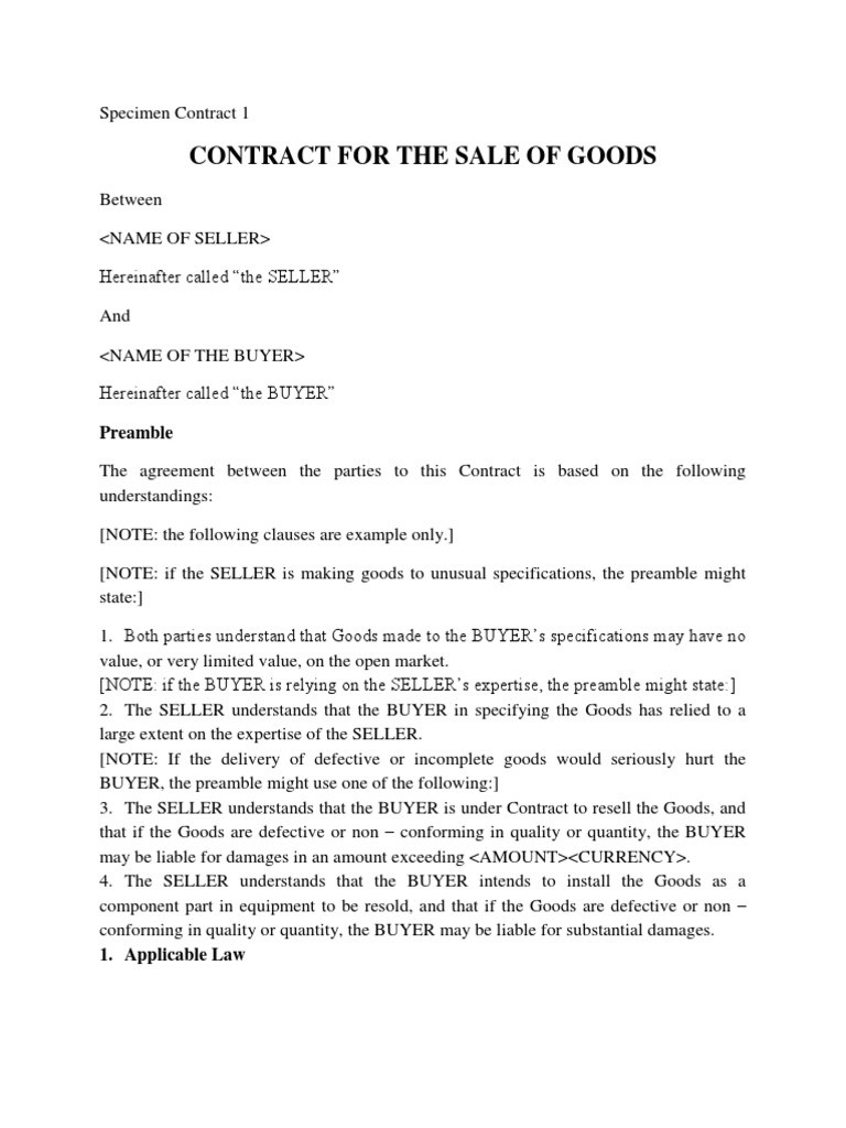 Specimen Contract 1 PDF Indemnity Damages