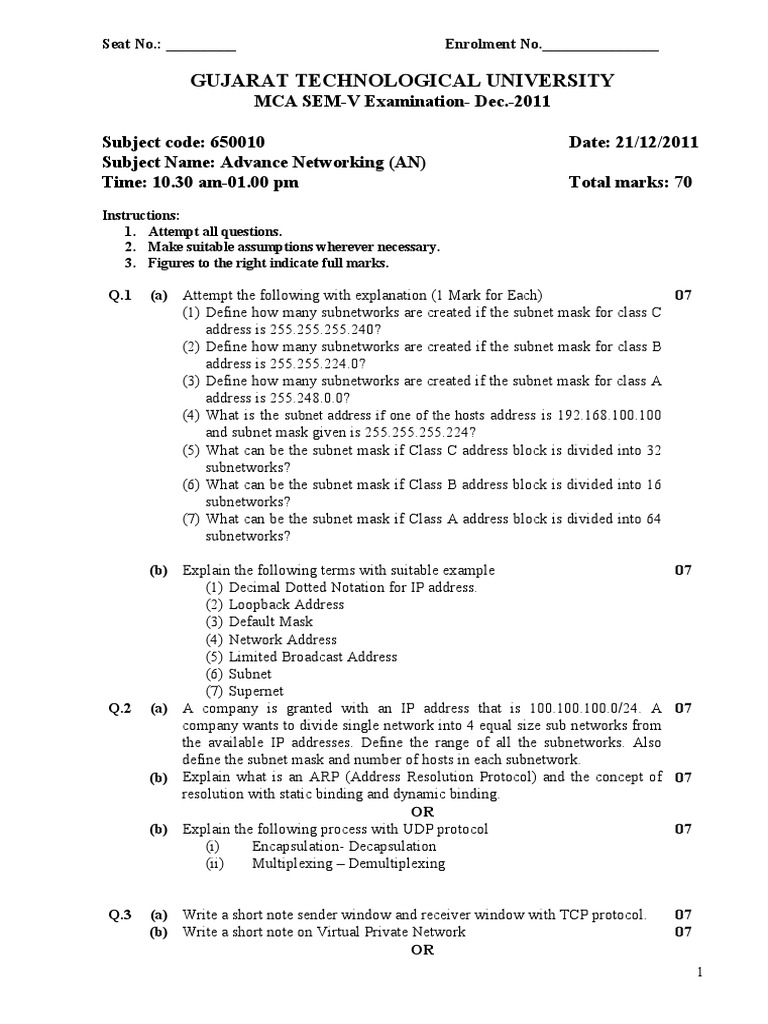 Advanced Networking Exam Paper 2011 | PDF | Firewall (Computing ...