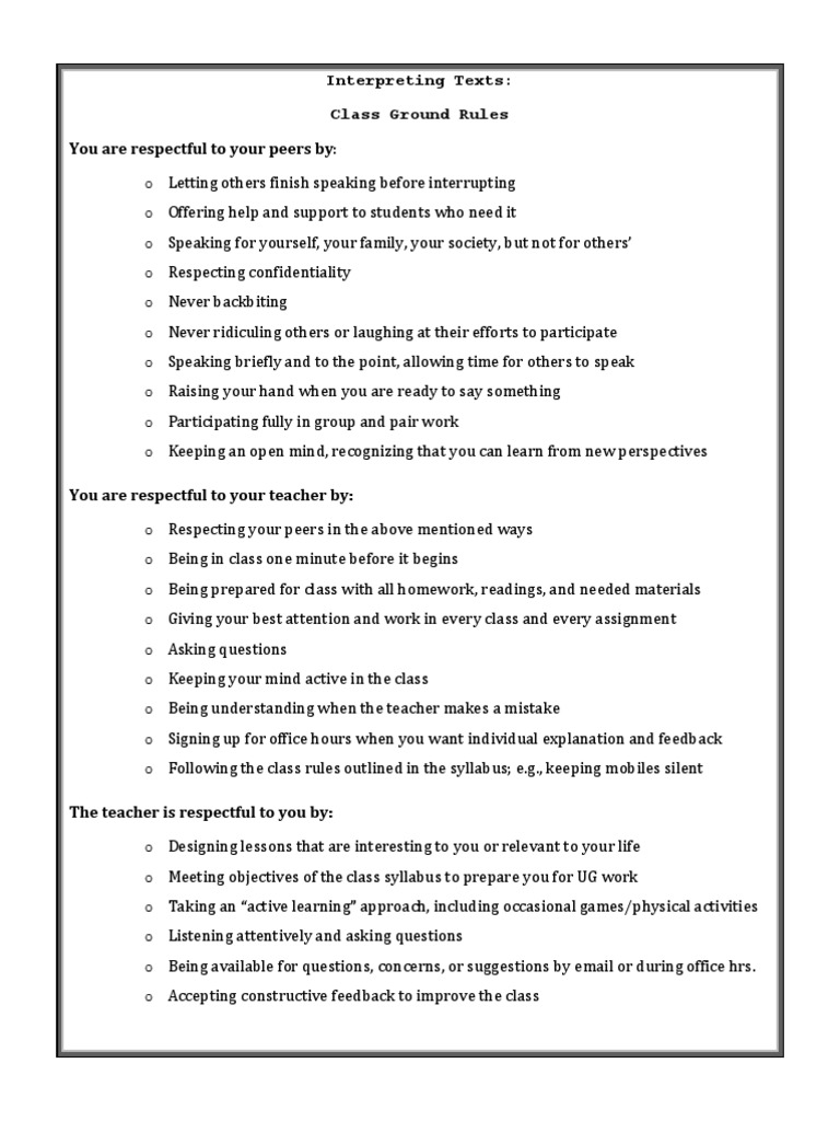Class Ground Rules for Respectful Learning | PDF | Career & Growth