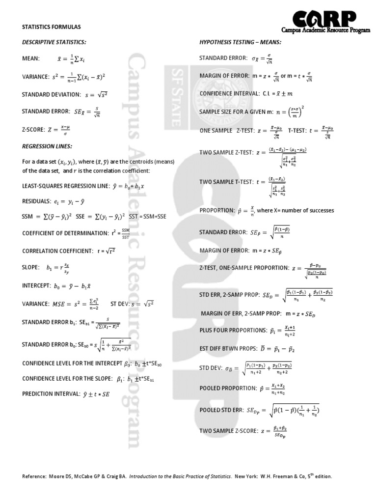 Statistic Formulas | PDF