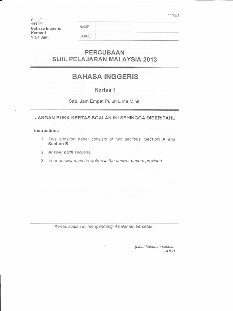 Soalan Spm English Paper 1 2019 - Selangor d