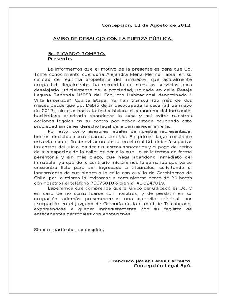 Carta de Desalojo