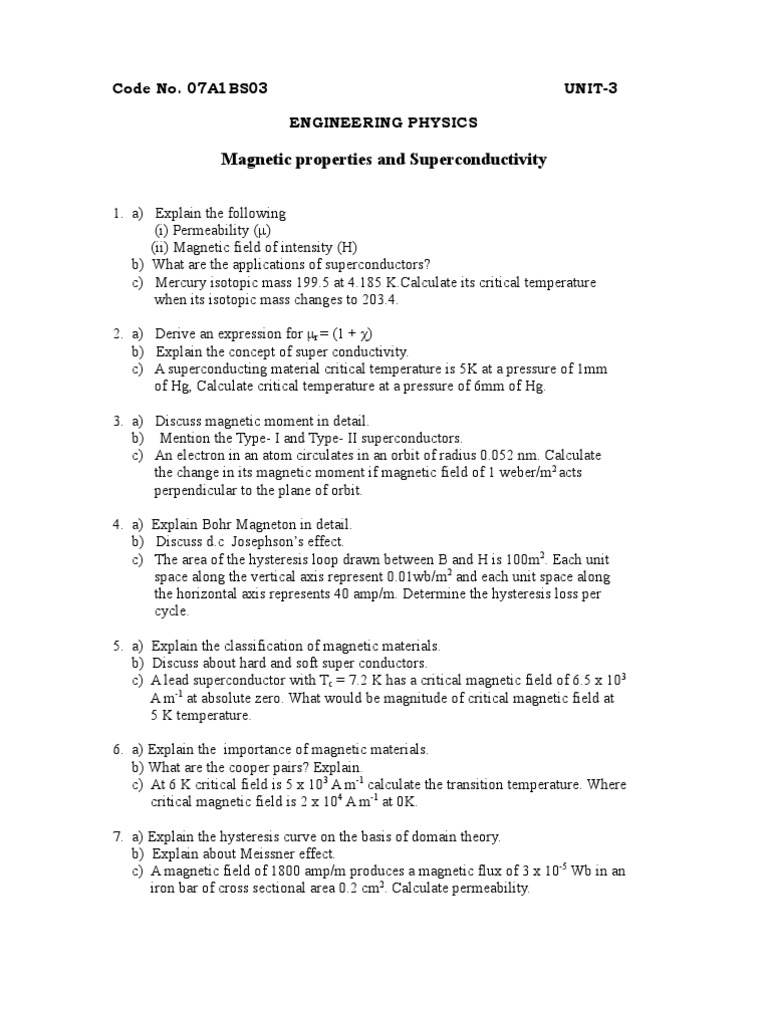 Magnetic Properties & Superconductivity Guide | PDF | Superconductivity ...