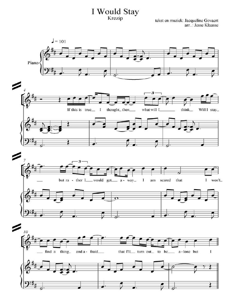 92 Krezip I Would Stay Piano Sheet Music