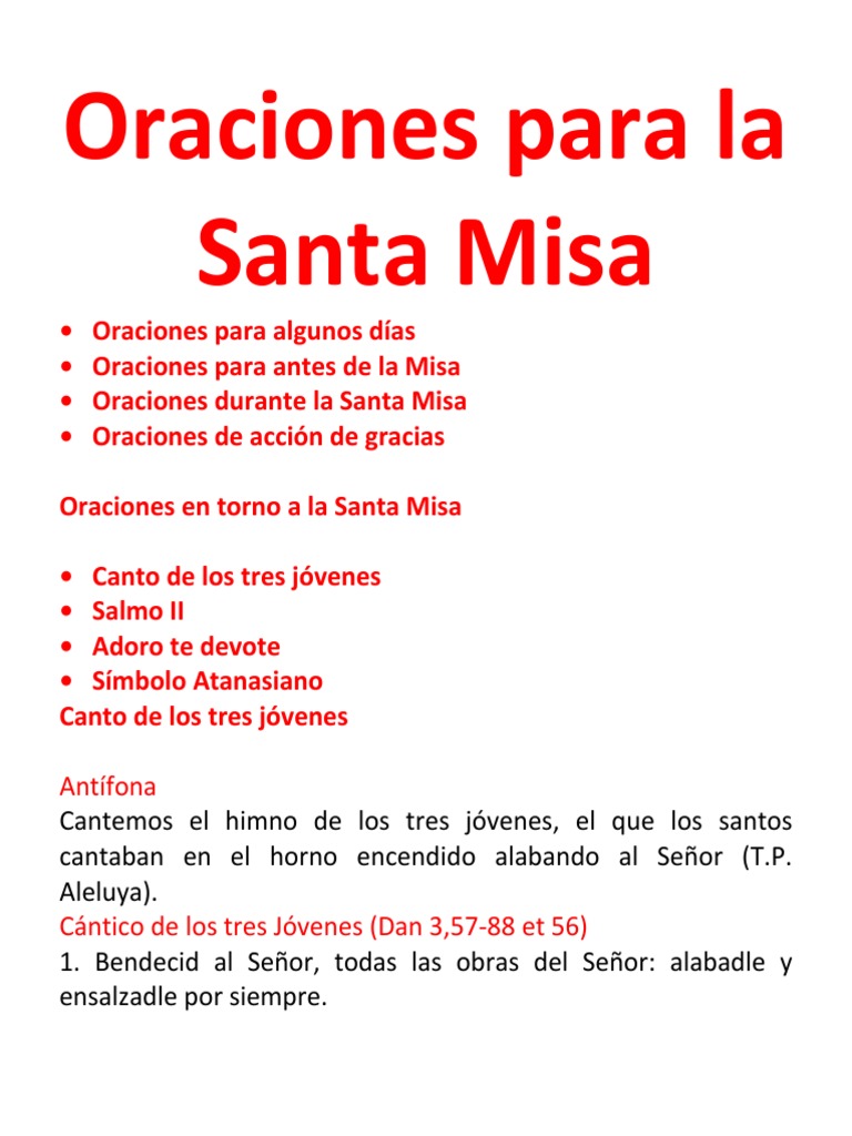 Oraciones Para La Santa Misa eucaristía Misa (liturgia)