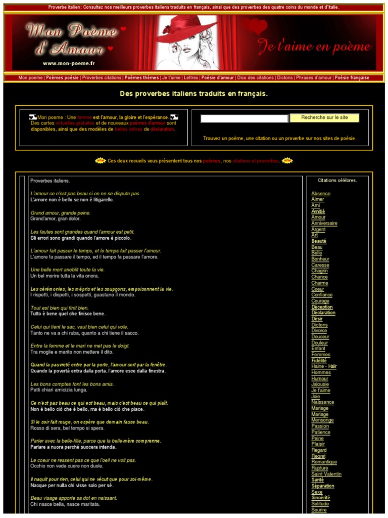 Traductions De Proverbes Francais En Italien Poesie Langues