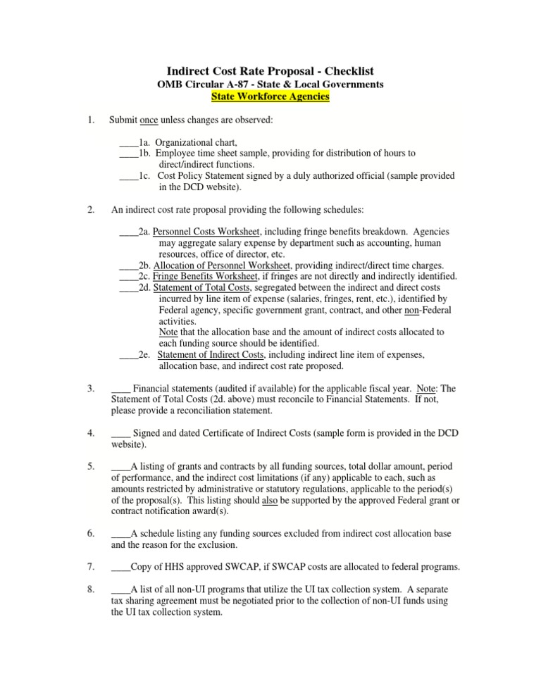 Indirect Cost Rate Proposal Checklist | PDF | Finance & Money Management