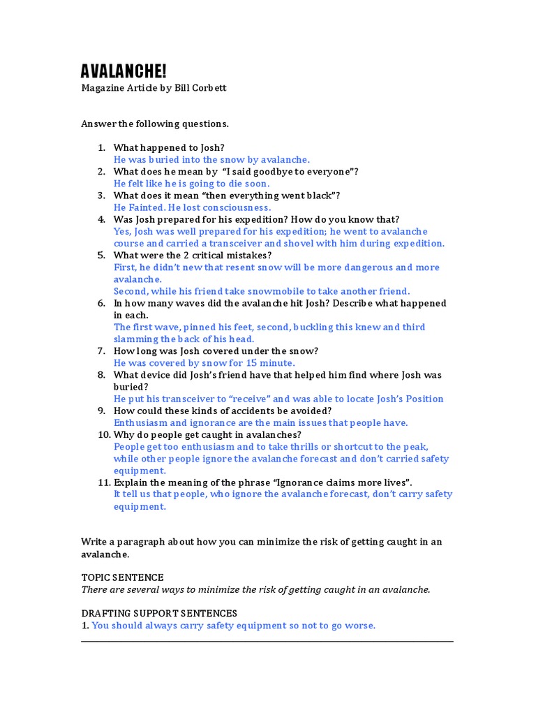 Avalanche Survival Lessons | PDF