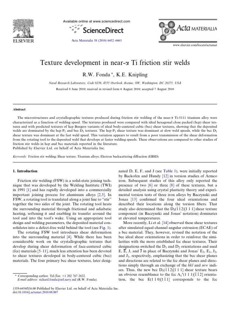 Texture Analysis in Ti Friction Stir Welds | PDF | Titanium | Welding