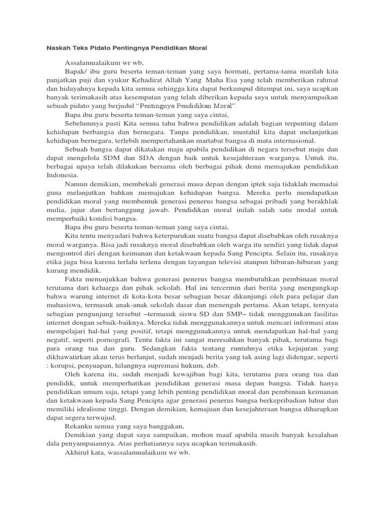 Contoh Pidato Pendidikan Moral Mosaicone