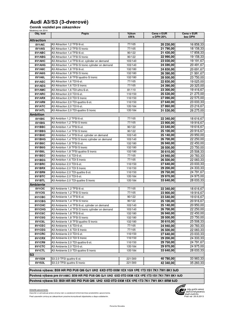 Audi A3/S3 2014 Price List | PDF | Computers