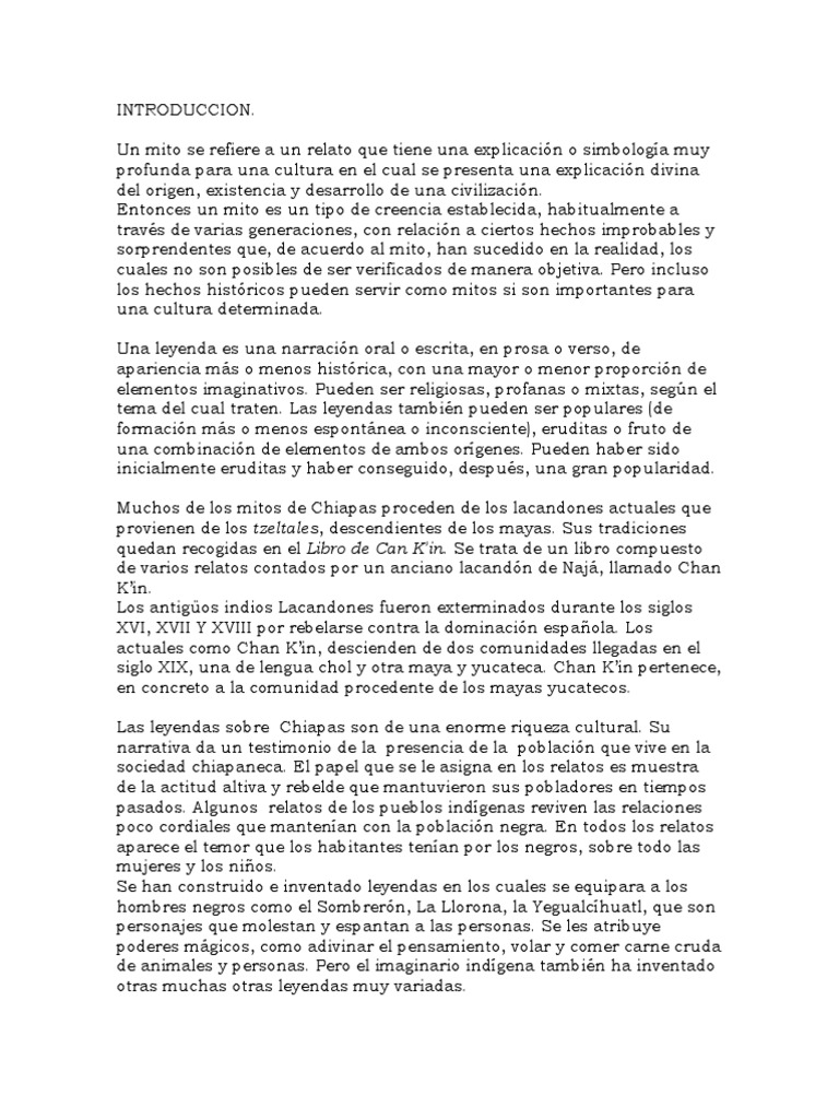 Mitos y Leyendas de Chiapas Chiapas Leyendas