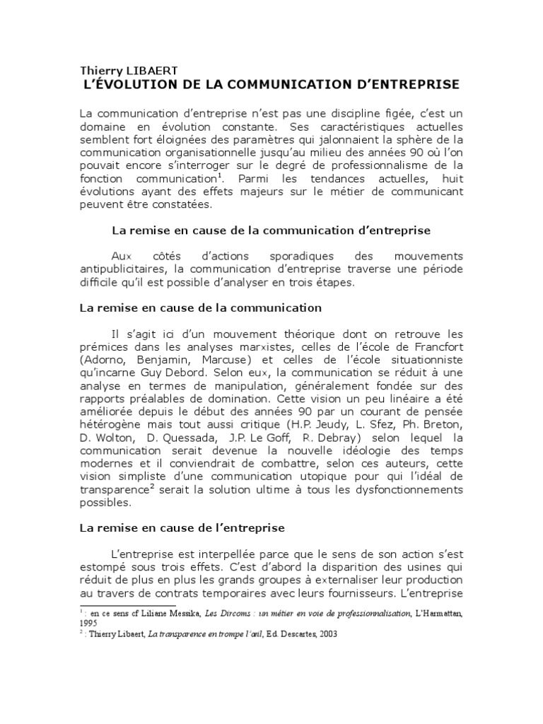 Évolution de la communication d'entreprise | PDF | Business