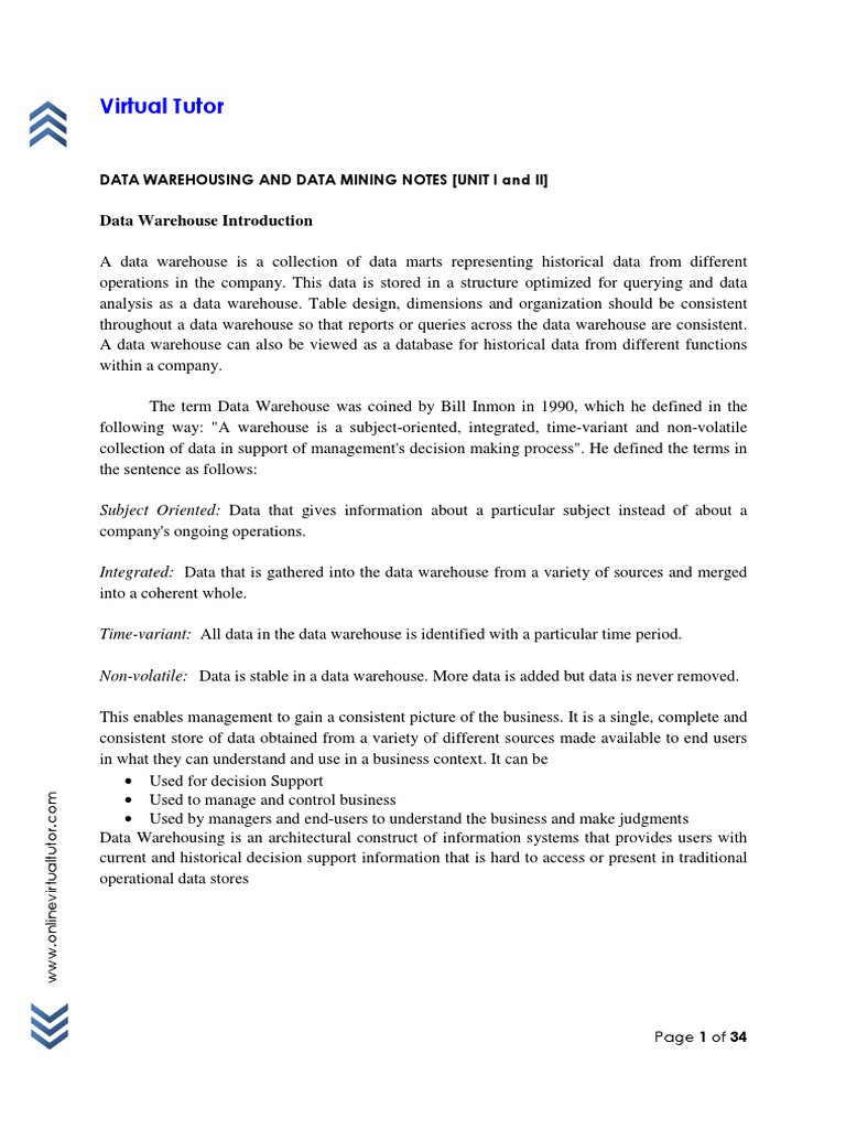 UNIT I and II | PDF | Data Warehouse | Metadata