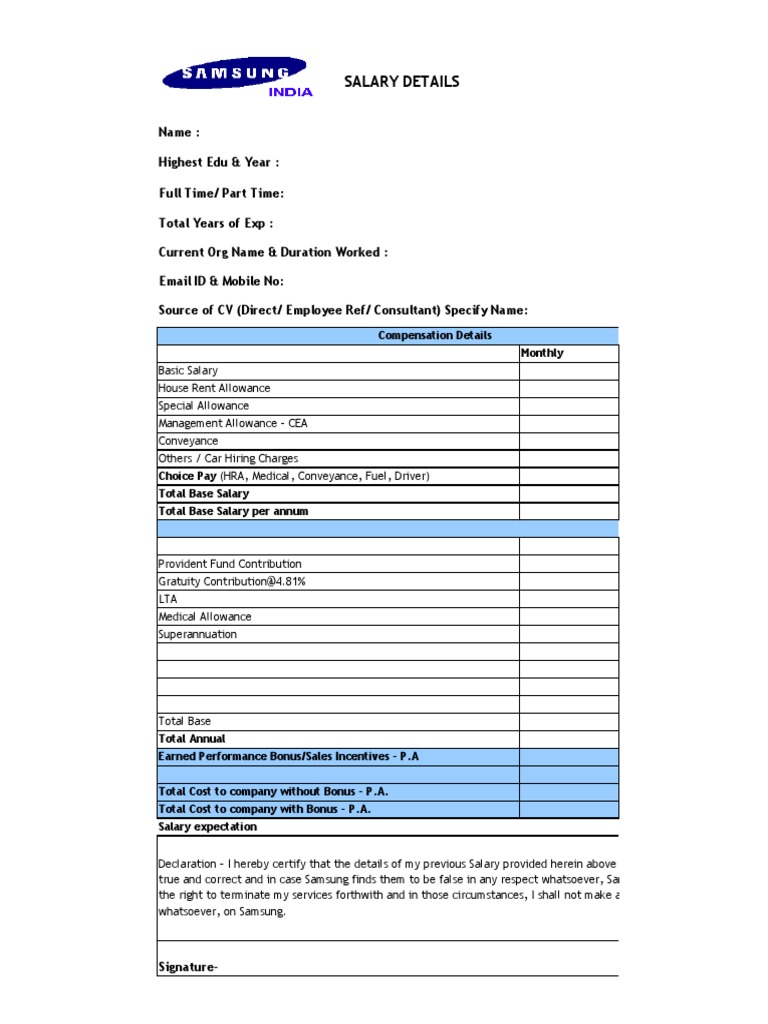 Salary Declaration and Pledge Form | PDF | Business