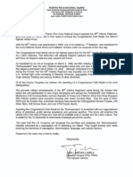 Puerto Rico National Guard Letter to Members of Congress supporting Borinqueneers CGM