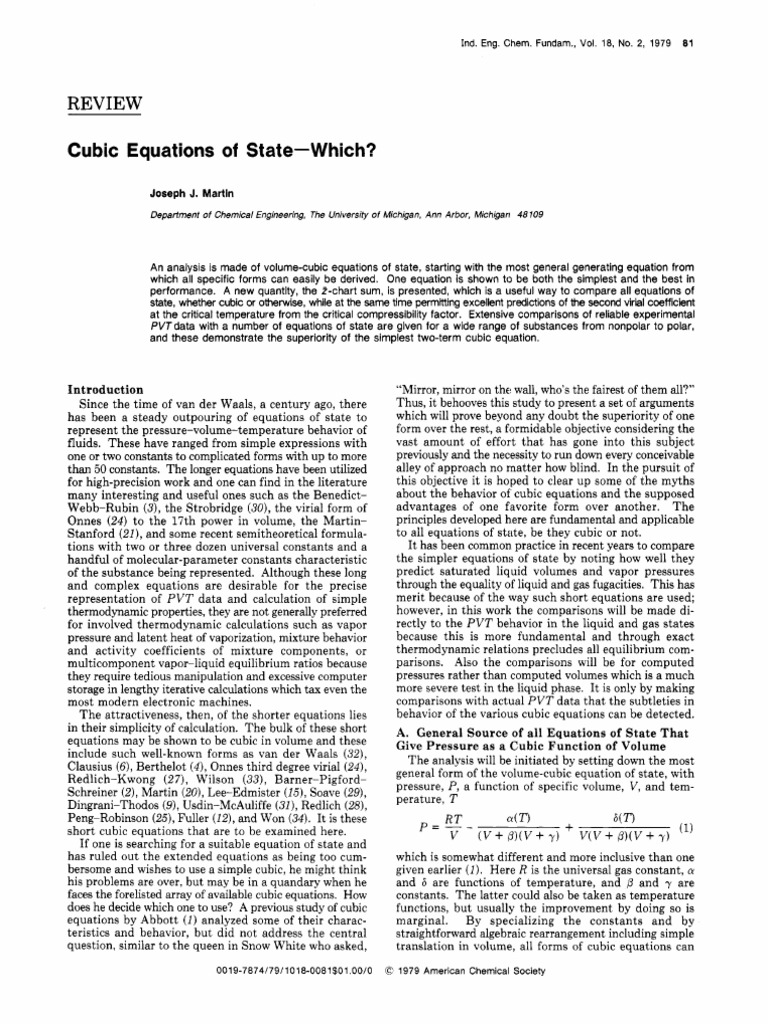 Cubic Equations of State | PDF | Gases | Density