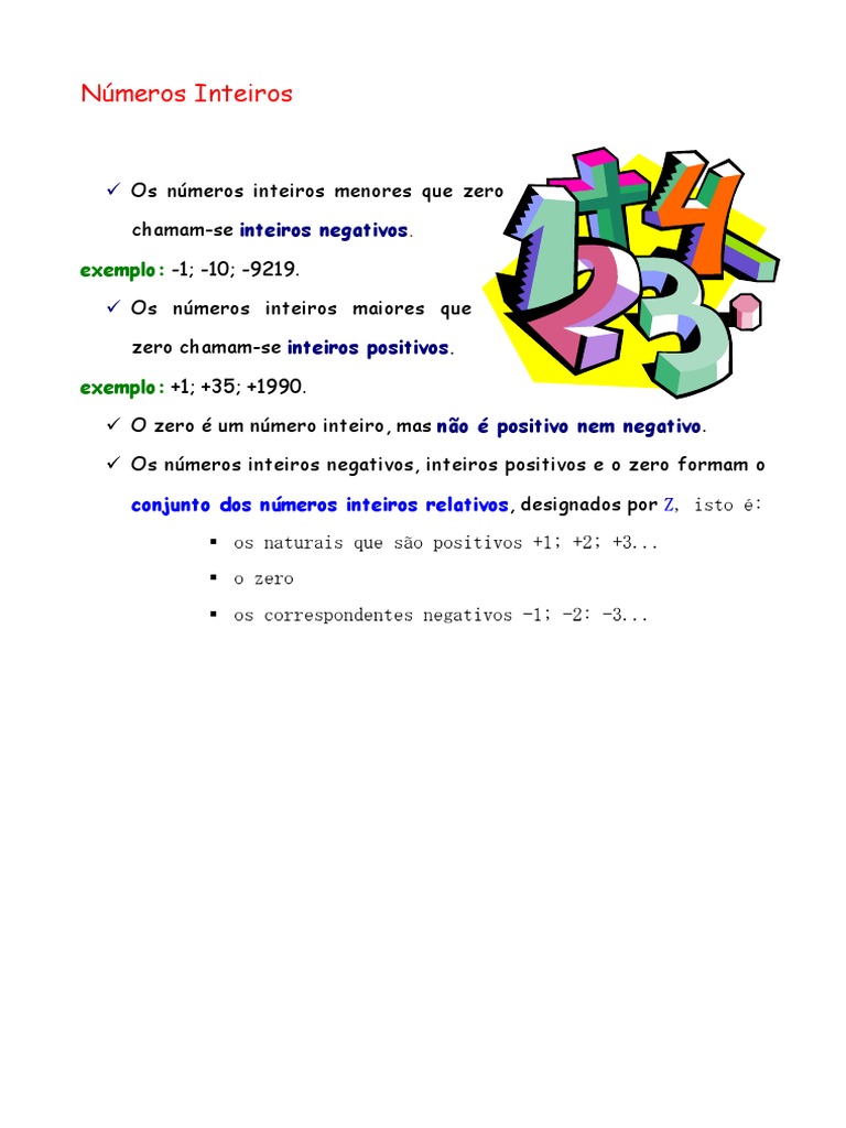 Números Inteiros: Positivos, Negativos e Zero | PDF