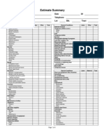 Estimate Summary: Owner Date 20 Owner's Address Telephone Job Address Lot Blk. Tract