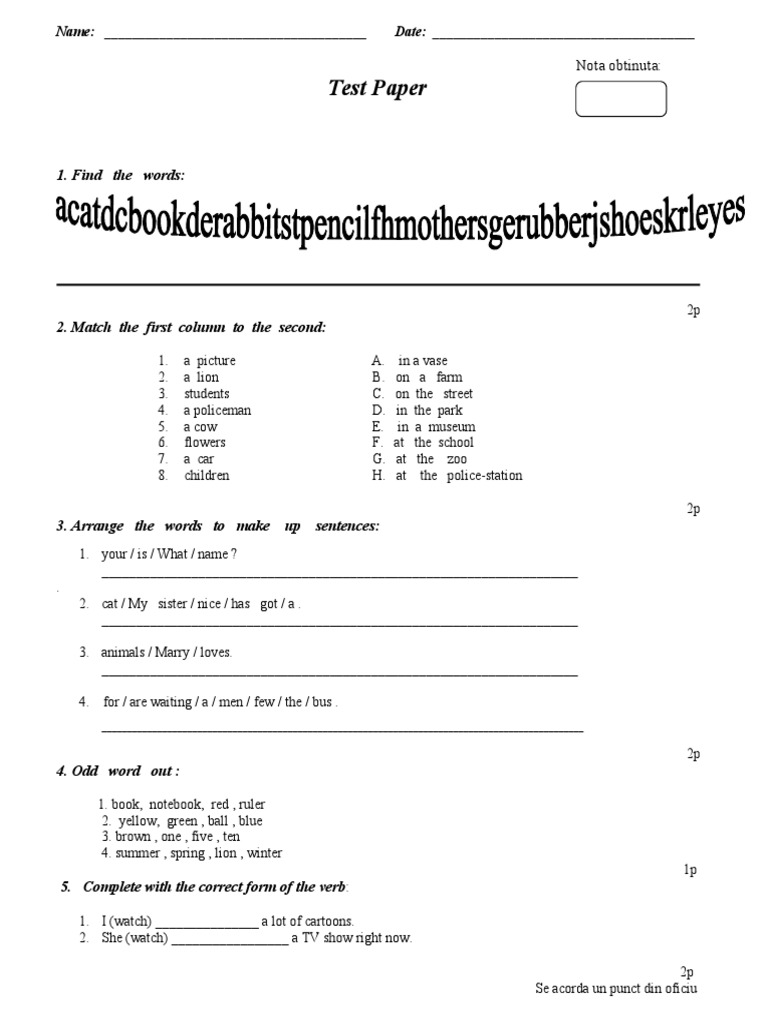 English Language Test Paper | PDF | Language Arts & Discipline ...