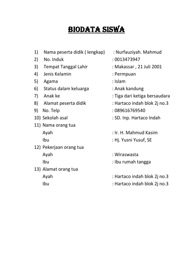 Biodata Siswa