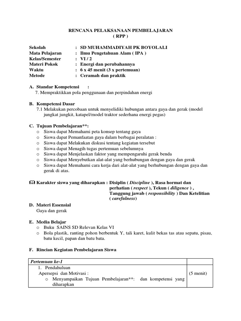 Rpp Ipa Kelas Vi Sd Semester 2