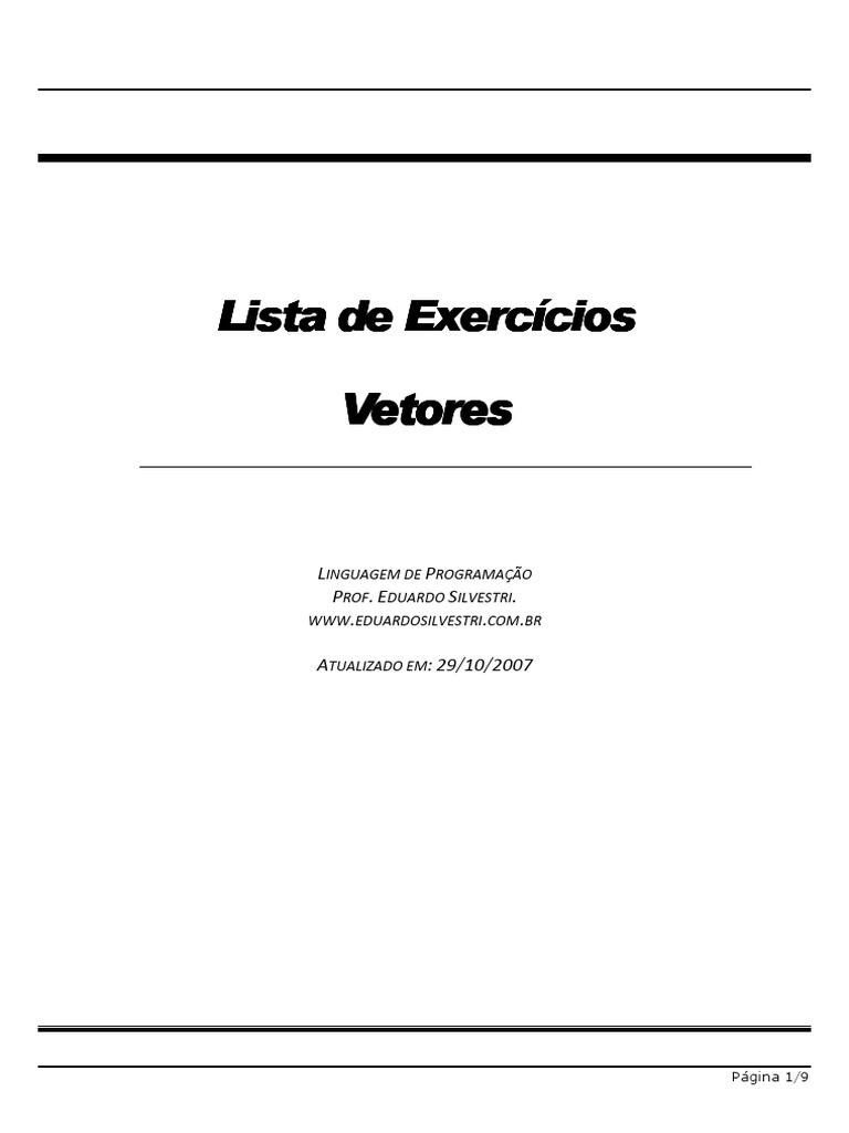 Lista de Exercícios de Vetores | PDF | Vetor euclidiano | Dados