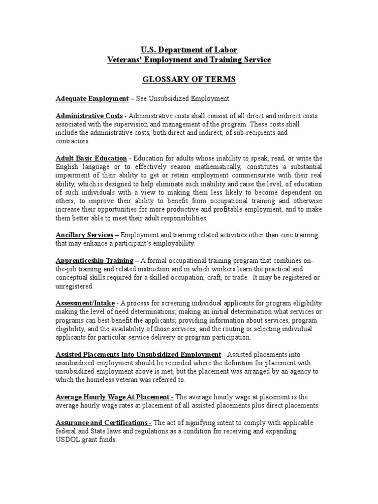 Veterans Employment Terms Glossary | PDF | Vocational Education ...